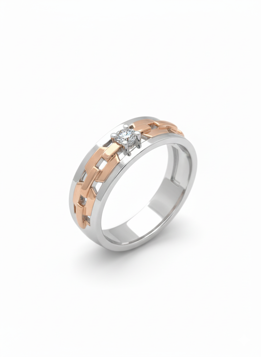 The Nexus Link Lab Diamond Ring, Crafted in 18k Rose Gold & Rhodium Plated Design