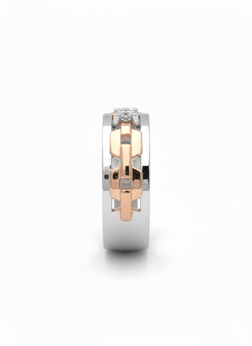The Nexus Link Lab Diamond Ring, Crafted in 18k Rose Gold & Rhodium Plated Design