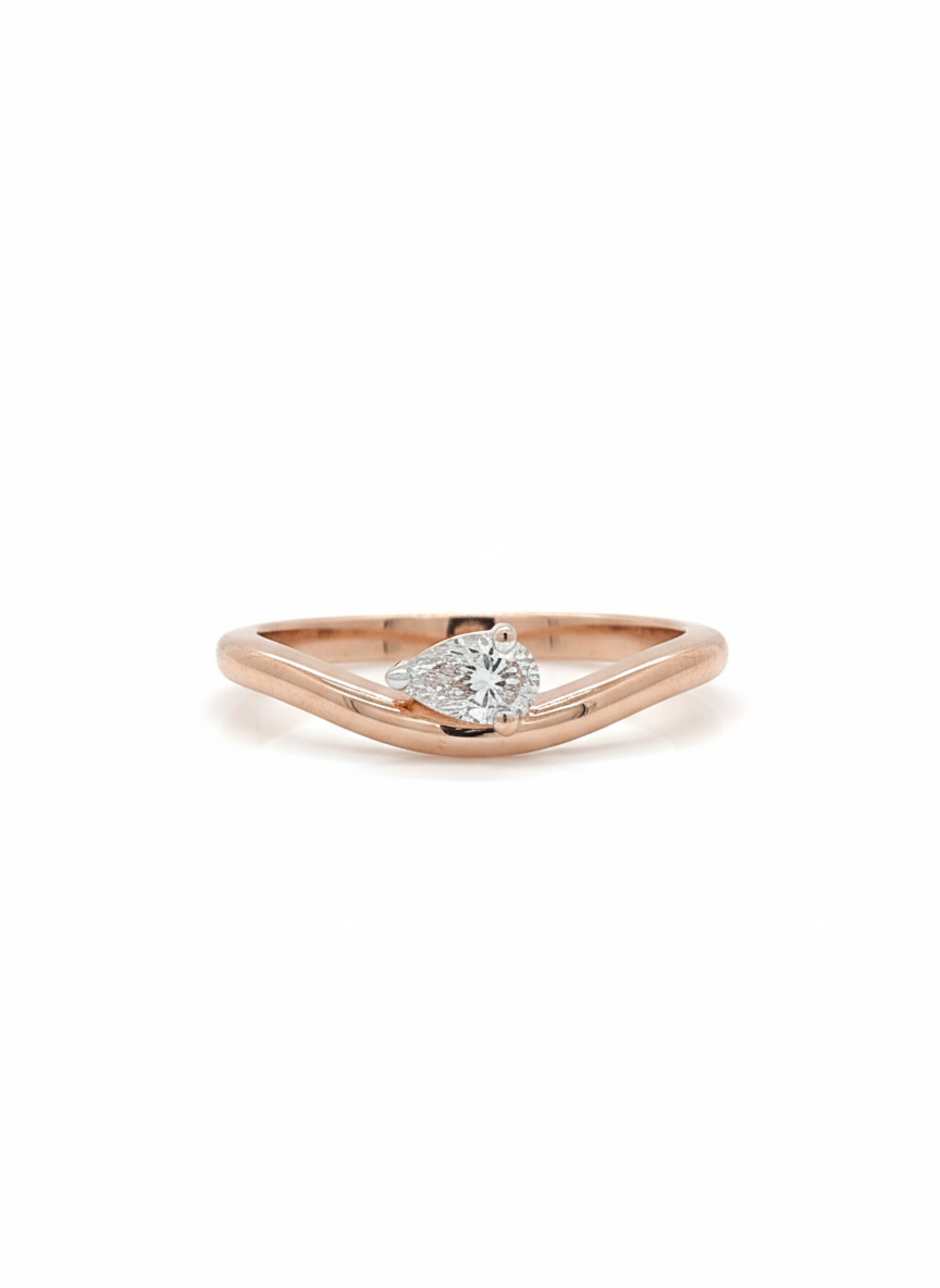 Modern Vesta Pear Rose Gold Lab Diamond Ring, 18k with Rhodium-Set Off-Center Stone