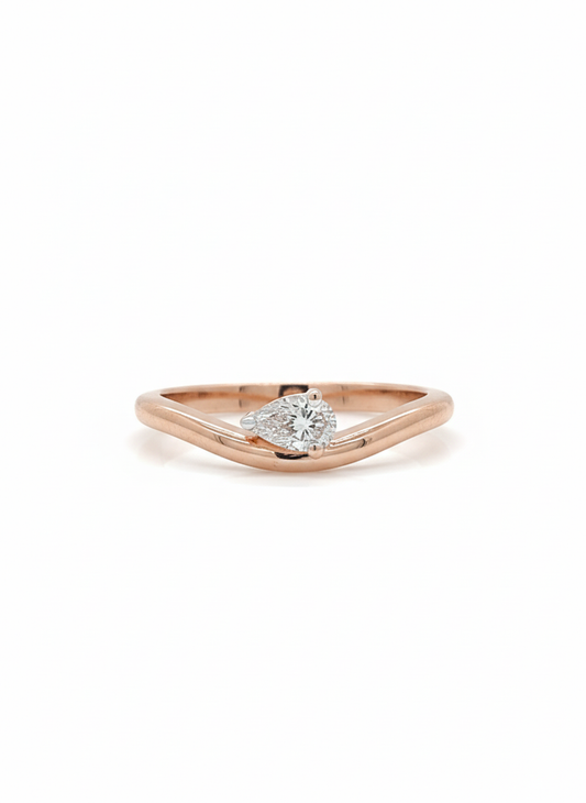 Modern Vesta Pear Rose Gold Lab Diamond Ring, 18k with Rhodium-Set Off-Center Stone