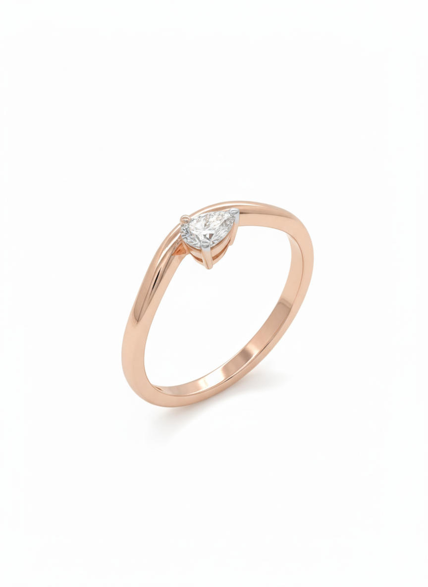Modern Vesta Pear Rose Gold Lab Diamond Ring, 18k with Rhodium-Set Off-Center Stone