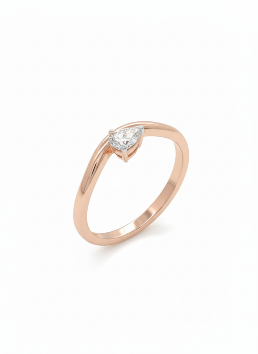 Modern Vesta Pear Rose Gold Lab Diamond Ring, 18k with Rhodium-Set Off-Center Stone