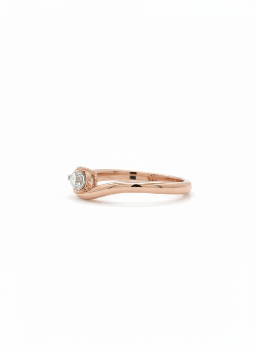 Modern Vesta Pear Rose Gold Lab Diamond Ring, 18k with Rhodium-Set Off-Center Stone