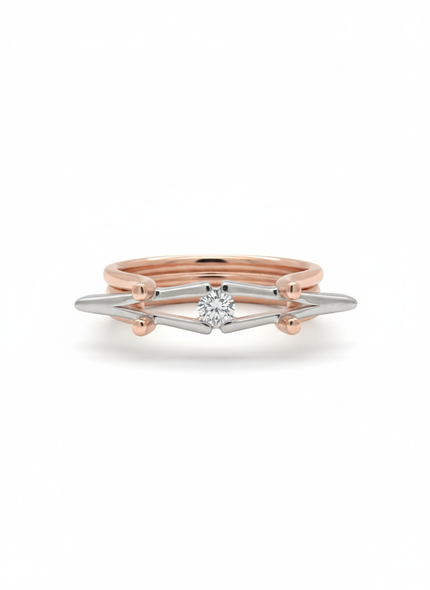 Compass Rose Gold Lab Diamond Ring, 18k Two-Tone with Rhodium-Set Center