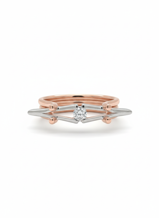 Compass Rose Gold Lab Diamond Ring, 18k Two-Tone with Rhodium-Set Center