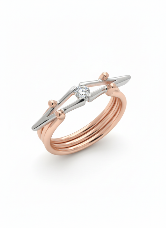 Compass Rose Gold Lab Diamond Ring, 18k Two-Tone with Rhodium-Set Center