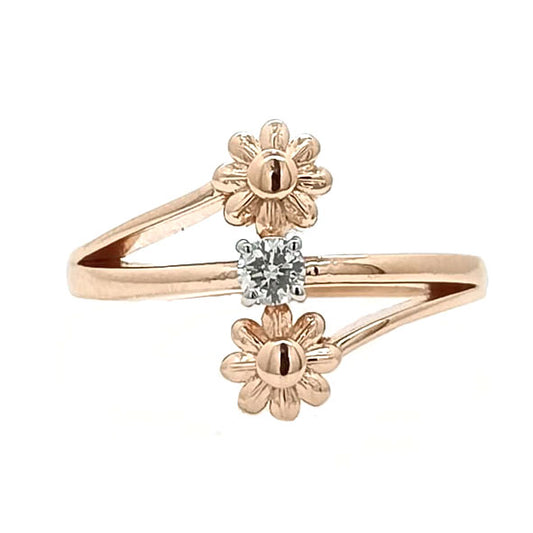 Daisy Duo Bypass Diamond Ring - 18K Rose Gold Rhodium Plated