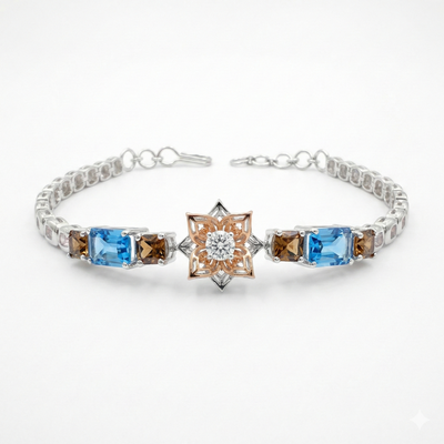 Charm Elastic Lab Grown Diamond Bracelet, Blue Stretch Band