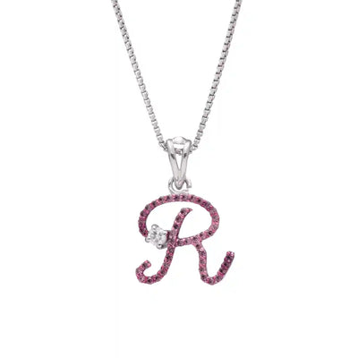 Elegant R Initial Diamond Pendant with Chain