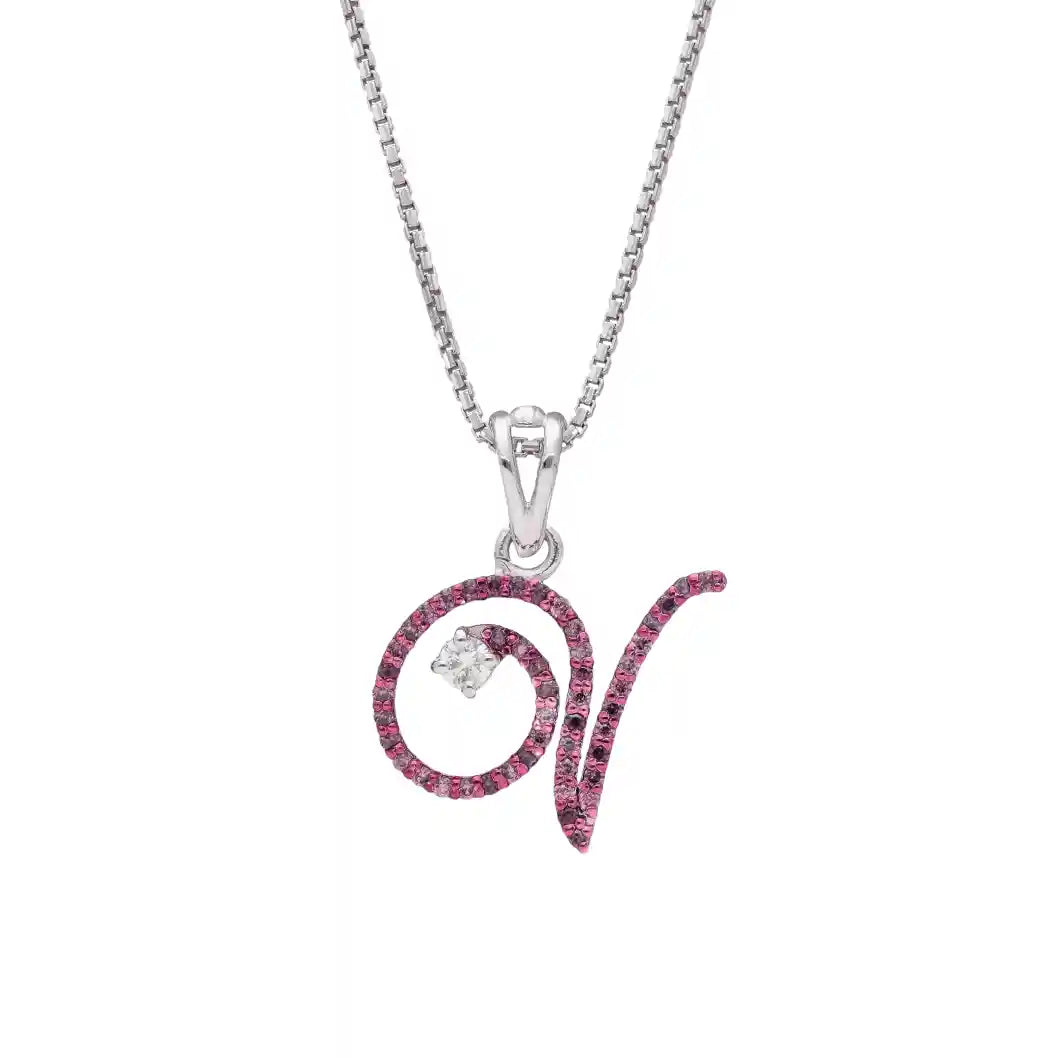 Elegant V Initial Diamond Pendant with Chain