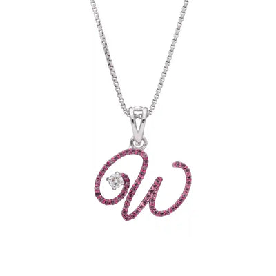 Elegant W Initial Diamond Pendant with Chain
