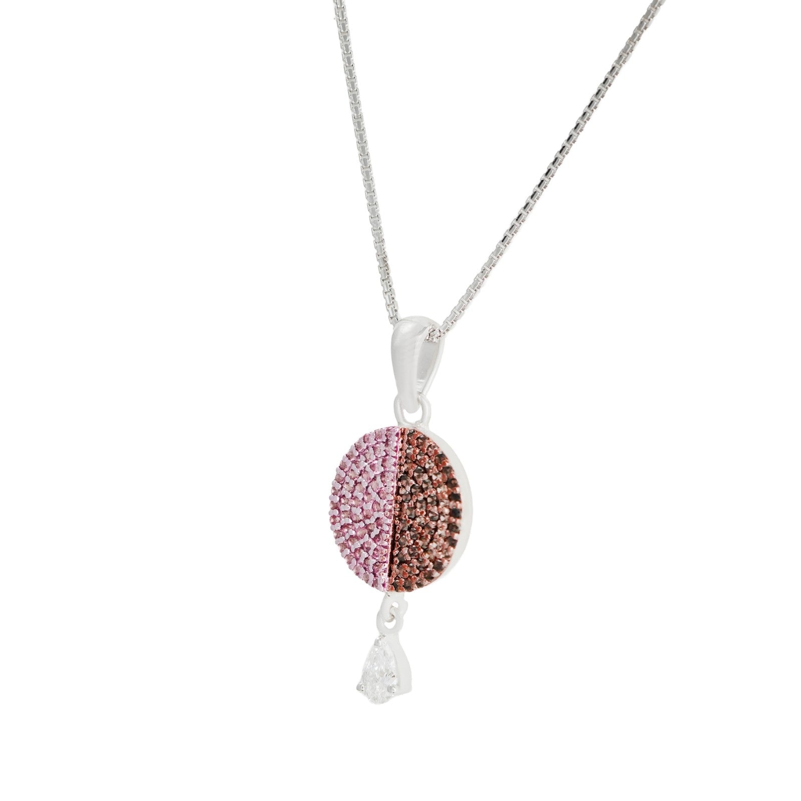 Pink Brown Dual Tone Diamond Circle Necklace