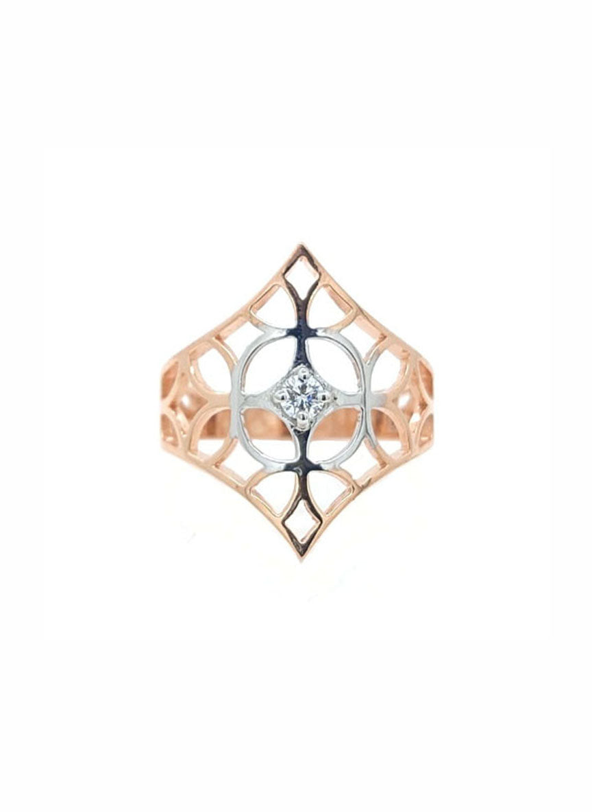 Lyara Radiant Crest Ring – 18K Rose Gold Rhodium Plated
