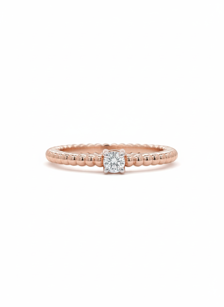 Modern Grains Rose Gold Lab Diamond Ring, 18k with Rhodium-Set Center