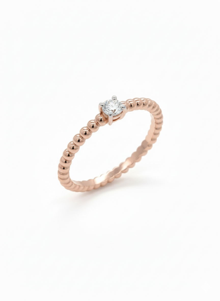 Modern Grains Rose Gold Lab Diamond Ring, 18k with Rhodium-Set Center