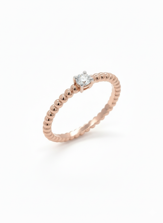 Modern Grains Rose Gold Lab Diamond Ring, 18k with Rhodium-Set Center