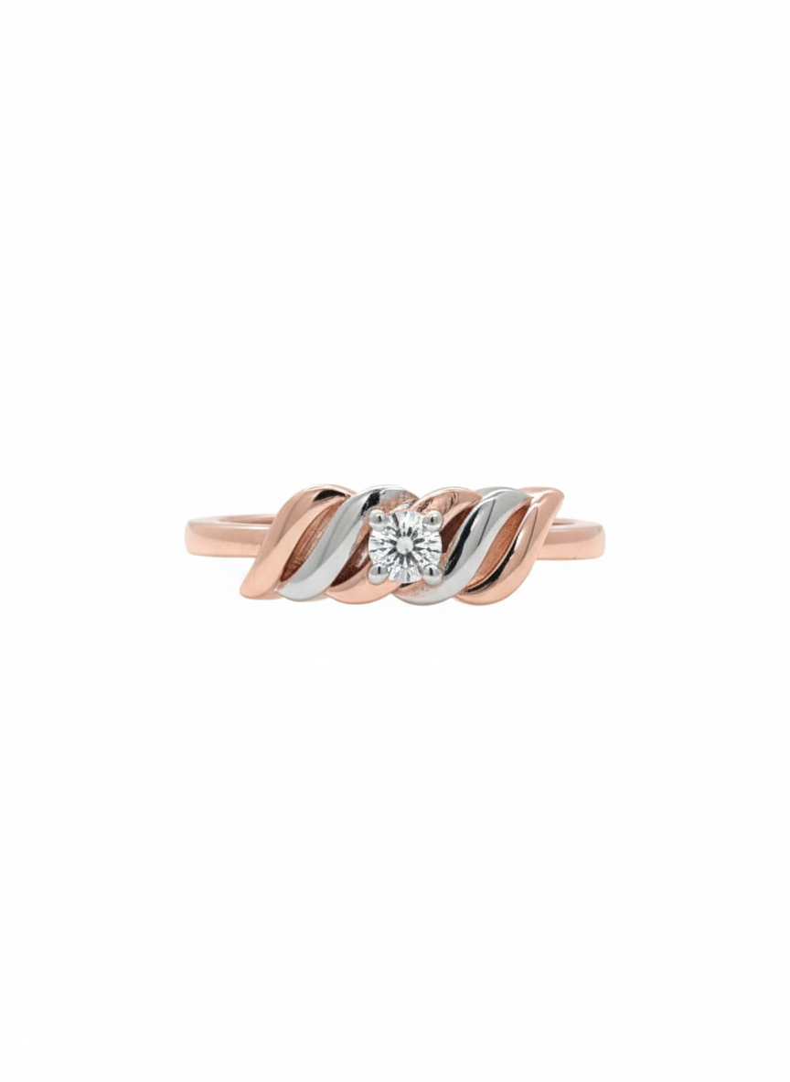 The Serenity Wave Lab Diamond Ring, Crafted in 18k Rose Gold and Rhodium Plate