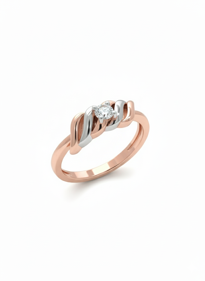 The Serenity Wave Lab Diamond Ring, Crafted in 18k Rose Gold and Rhodium Plate