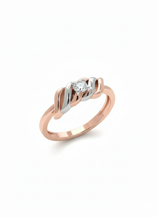 The Serenity Wave Lab Diamond Ring, Crafted in 18k Rose Gold and Rhodium Plate