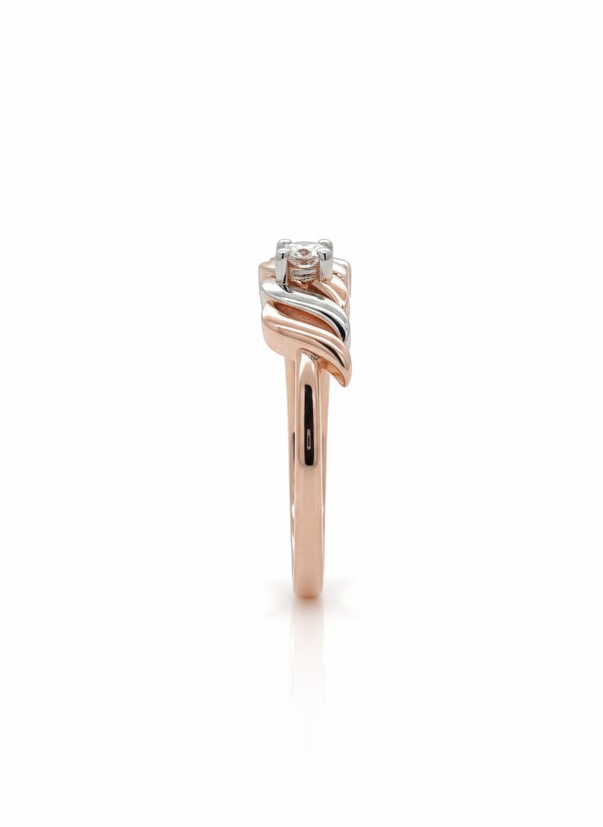 The Serenity Wave Lab Diamond Ring, Crafted in 18k Rose Gold and Rhodium Plate