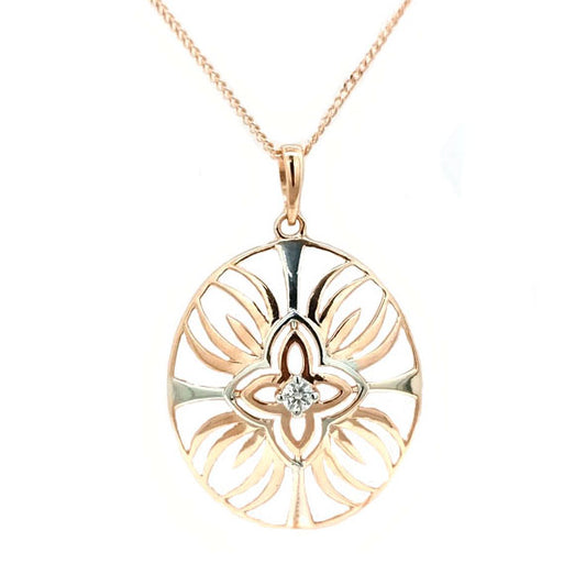 Luna Petal Diamond Medallion with Chain - 18K Rose Gold Rhodium Plated