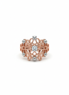 18K Rose Gold Rhodium Plated Ornate Floral Ring with Silver Accents & Lab-Grown Diamond