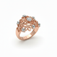 18K Rose Gold Rhodium Plated Ornate Floral Ring with Silver Accents & Lab-Grown Diamond