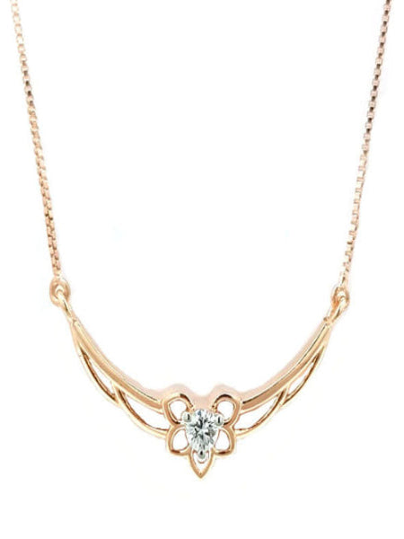 Serene Petal Solitaire Pendant with Chain - 18K Rose Gold Rhodium Plated