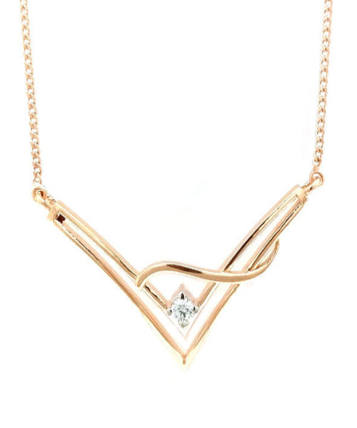 Viora Crescent V-Frame Diamond Pendant with Chain - 18K Rose Gold Rhodium Plated