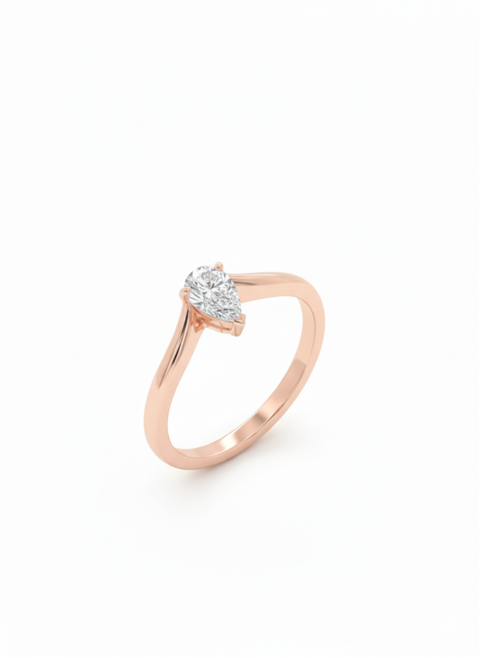 Pear V-Wishbone 18k Rose Gold Lab Diamond Ring with Rhodium Finish