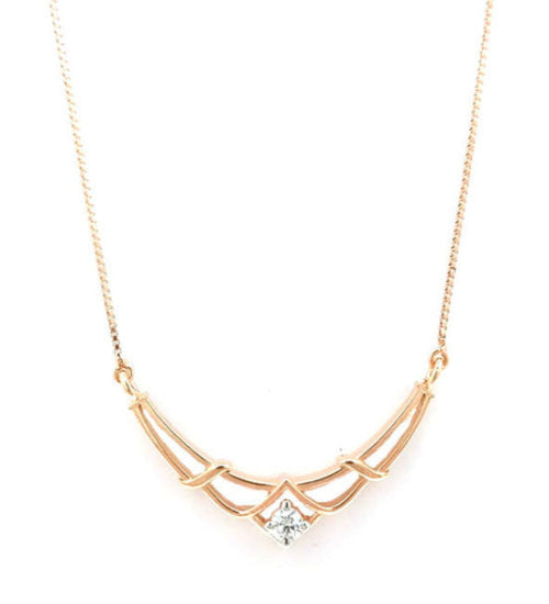 Lattice Glow Solitaire Pendant with Chain - 18K Rose Gold Rhodium Plated