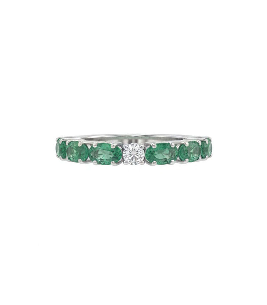 Verdant Grace Stone Ring – 18K White Gold Rhodium Plated