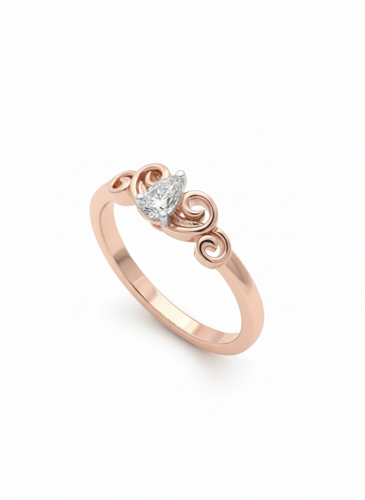 The Regal Scroll Pear Lab Diamond Ring, Crafted in 18k Rose Gold with Rhodium Detail