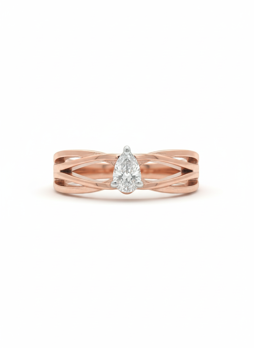 Lyra Interlace Ring – 18k Rose Gold, Rhodium Plating & Pear Lab Diamond