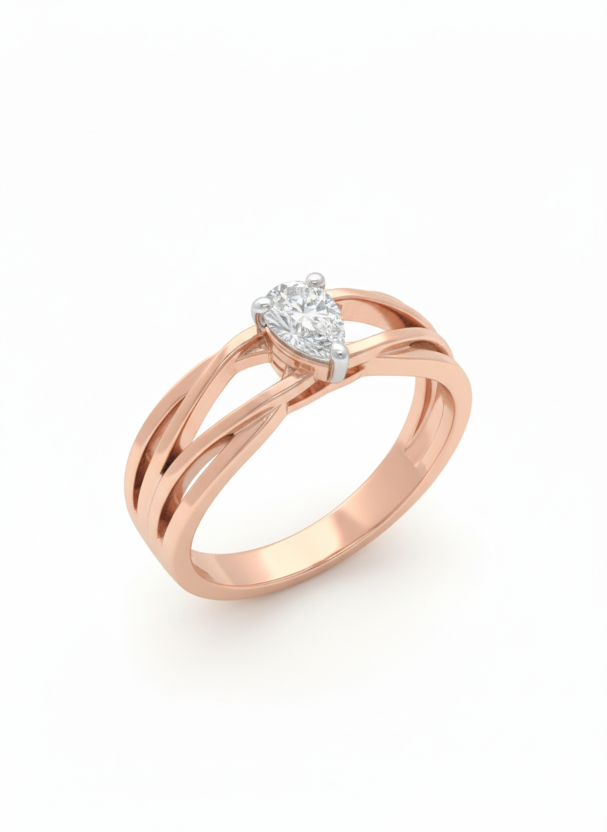 Lyra Interlace Ring – 18k Rose Gold, Rhodium Plating & Pear Lab Diamond
