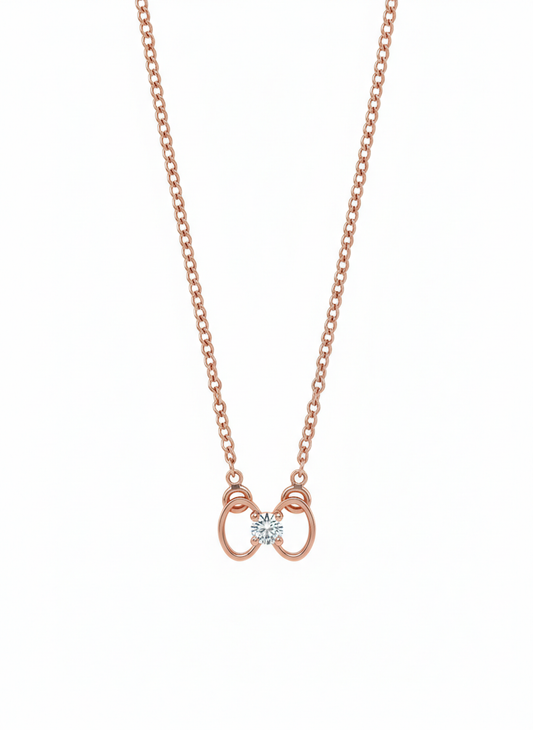 Couture Ribbon Pendant – Elegant Diamond Bow in 18K Rose Gold Rhodium Plated