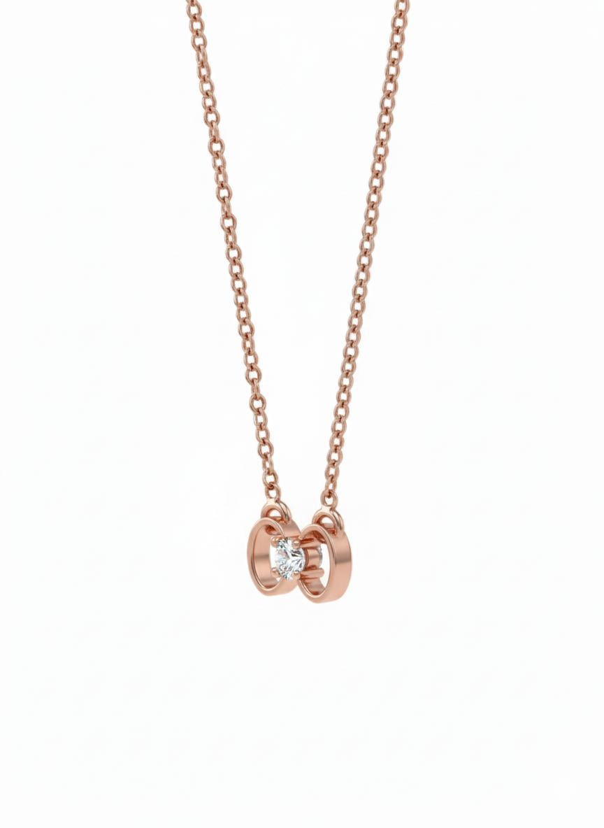 Couture Ribbon Pendant – Elegant Diamond Bow in 18K Rose Gold Rhodium Plated