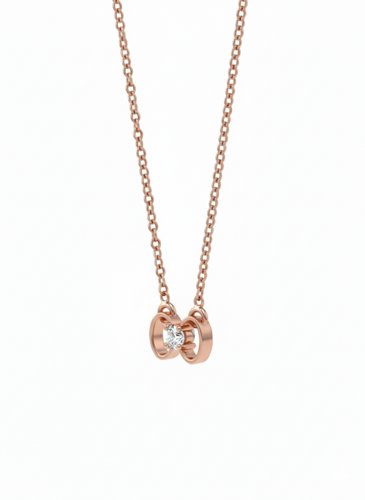 Couture Ribbon Pendant – Elegant Diamond Bow in 18K Rose Gold Rhodium Plated