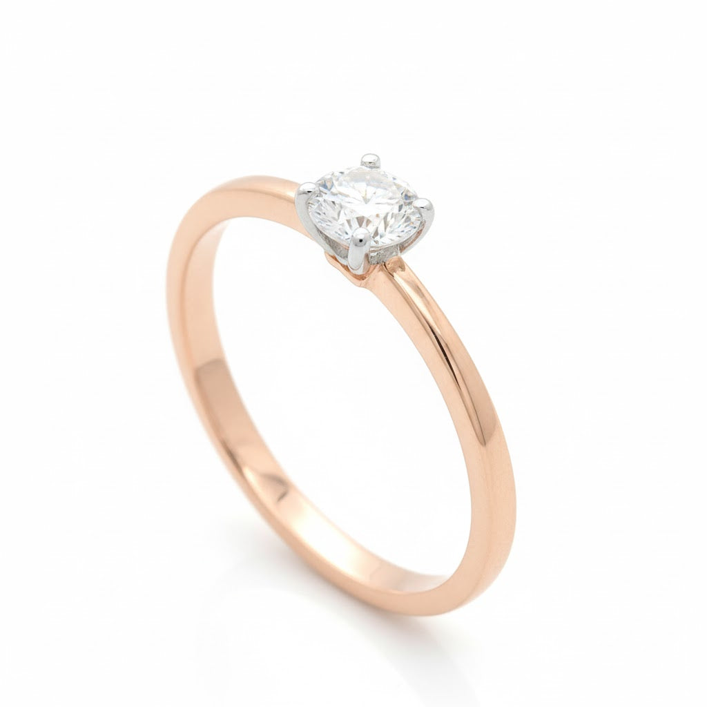 Lyra Solace Solitaire Ring – 18K Rose Gold Rhodium Plated