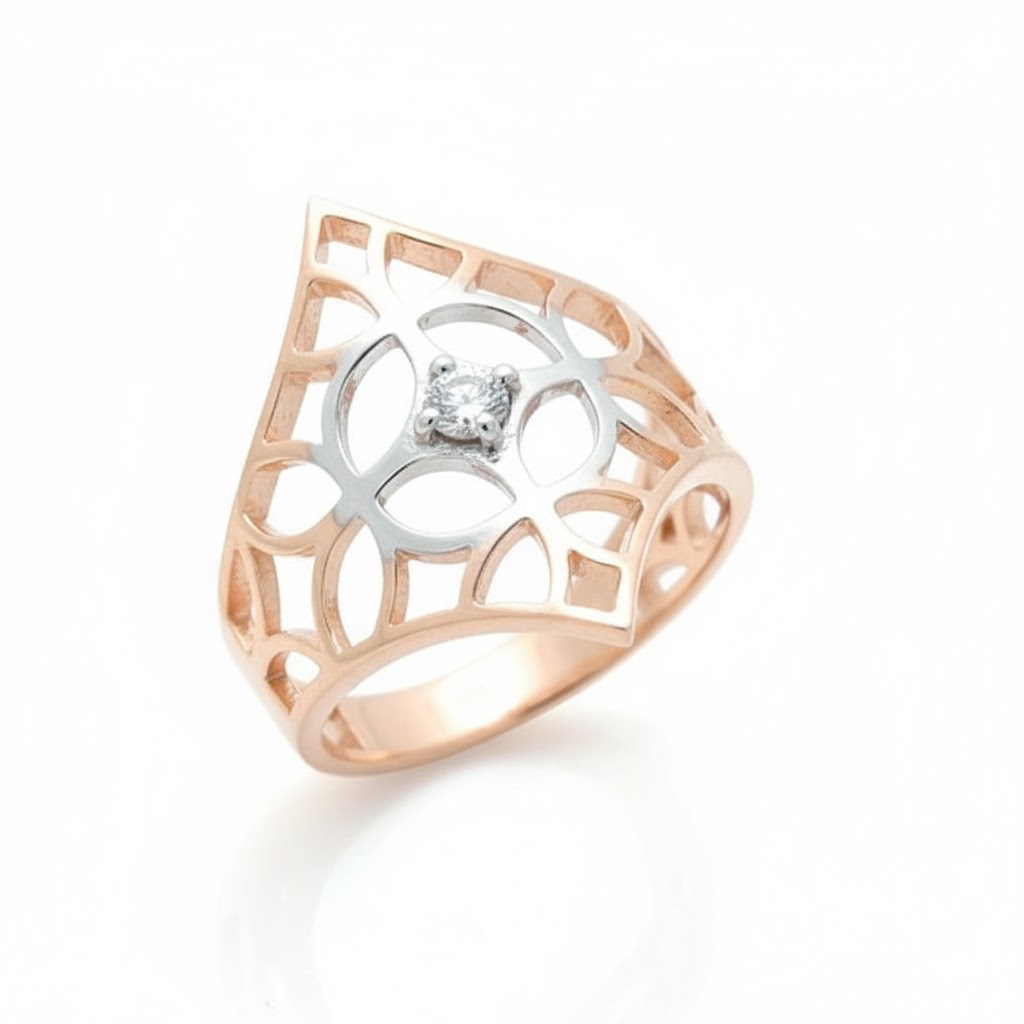 Lyara Radiant Crest Ring – 18K Rose Gold Rhodium Plated