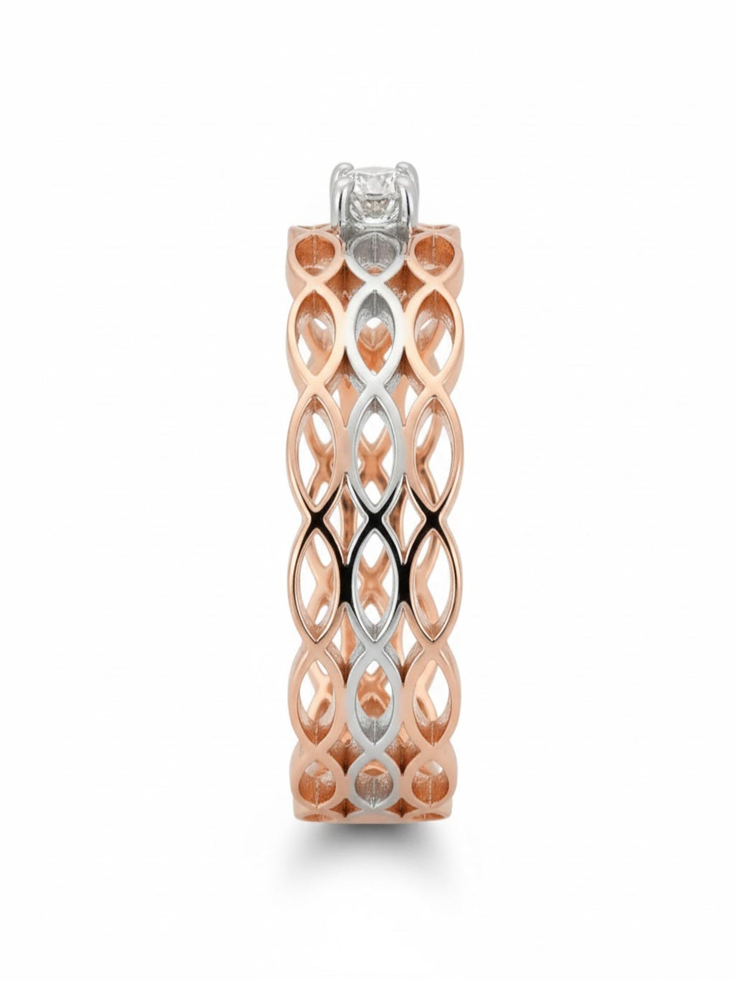 Auric Bloom Lattice Ring – 18K Rose Gold Rhodium Plated