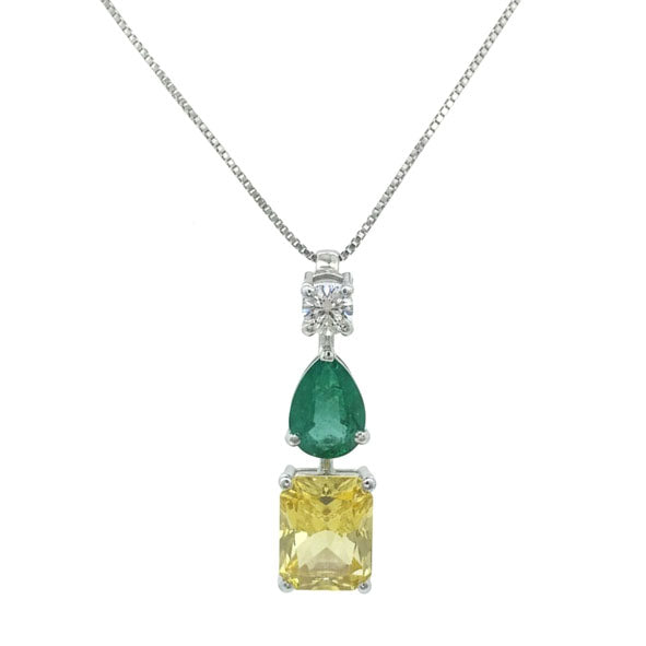 Verin Axis Diamond Pendant with Chain with Dual Stones - 18K White Gold Rhodium Plated