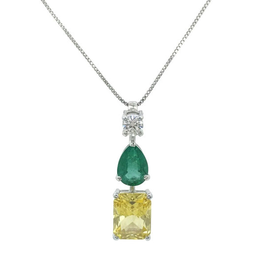 Verin Axis Diamond Pendant with Chain with Dual Stones - 18K White Gold Rhodium Plated