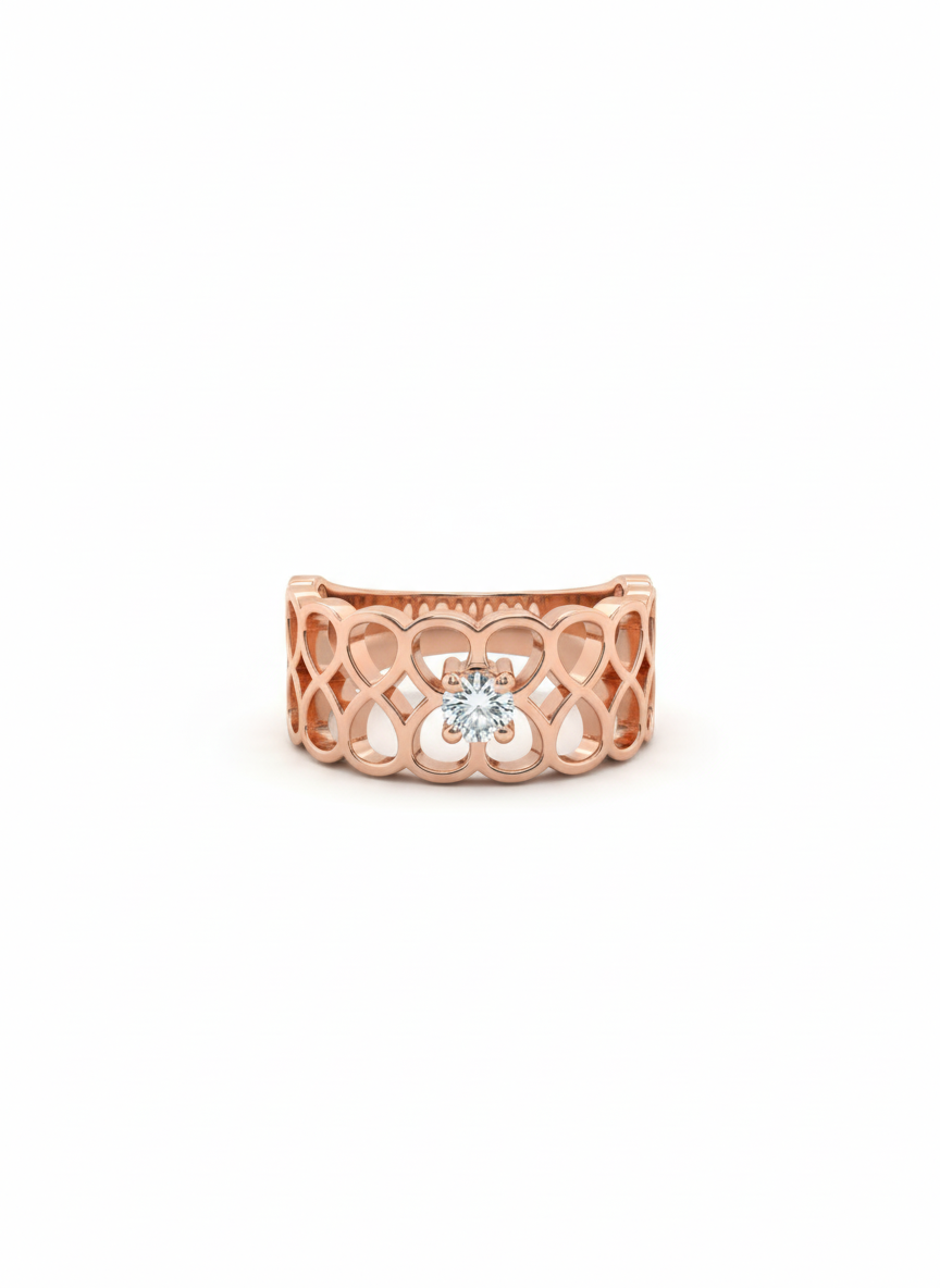18K Rose Gold Open Petal Band with Lab-Grown Diamond in Rhodium Finish
