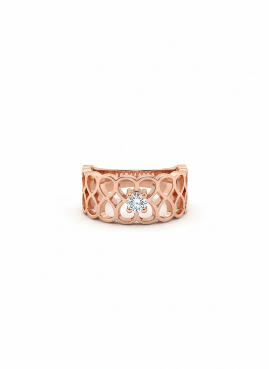 18K Rose Gold Open Petal Band with Lab-Grown Diamond in Rhodium Finish