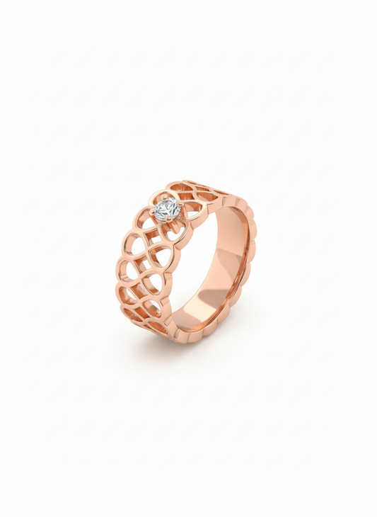 18K Rose Gold Open Petal Band with Lab-Grown Diamond in Rhodium Finish