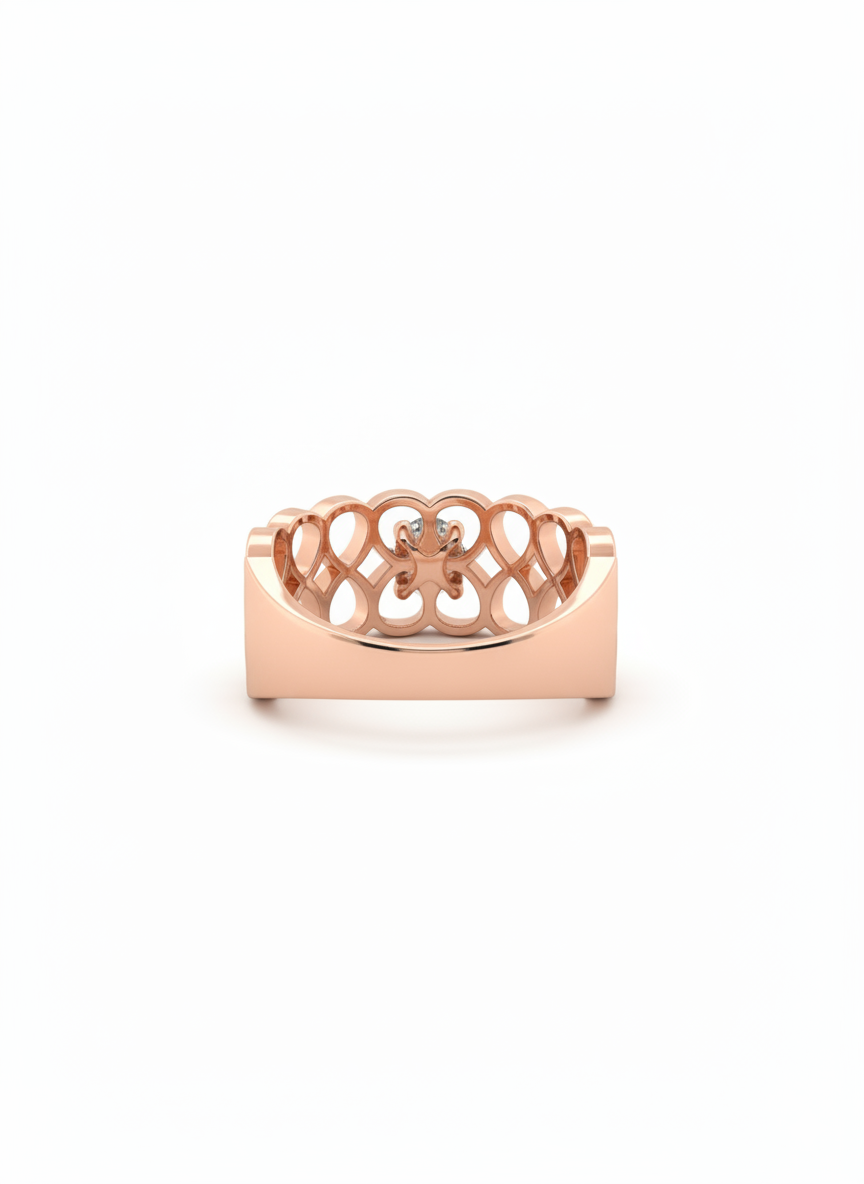 18K Rose Gold Open Petal Band with Lab-Grown Diamond in Rhodium Finish