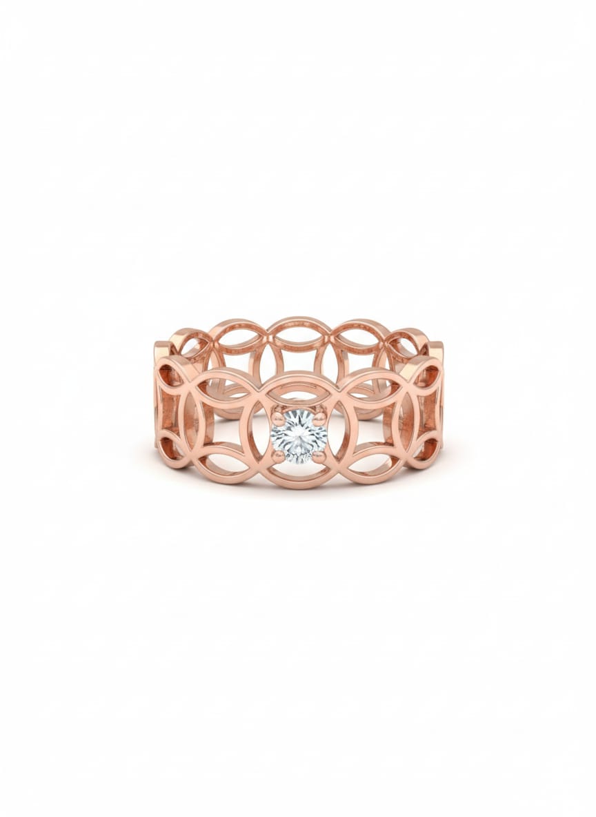 Geometric Grace 18K Rose Gold Rhodium Plated Statement Ring with Lab-Grown Solitaire