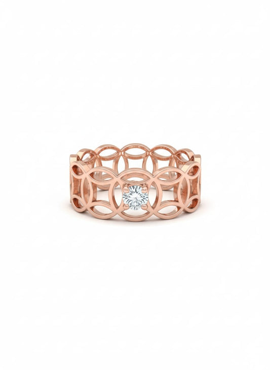 Geometric Grace 18K Rose Gold Rhodium Plated Statement Ring with Lab-Grown Solitaire