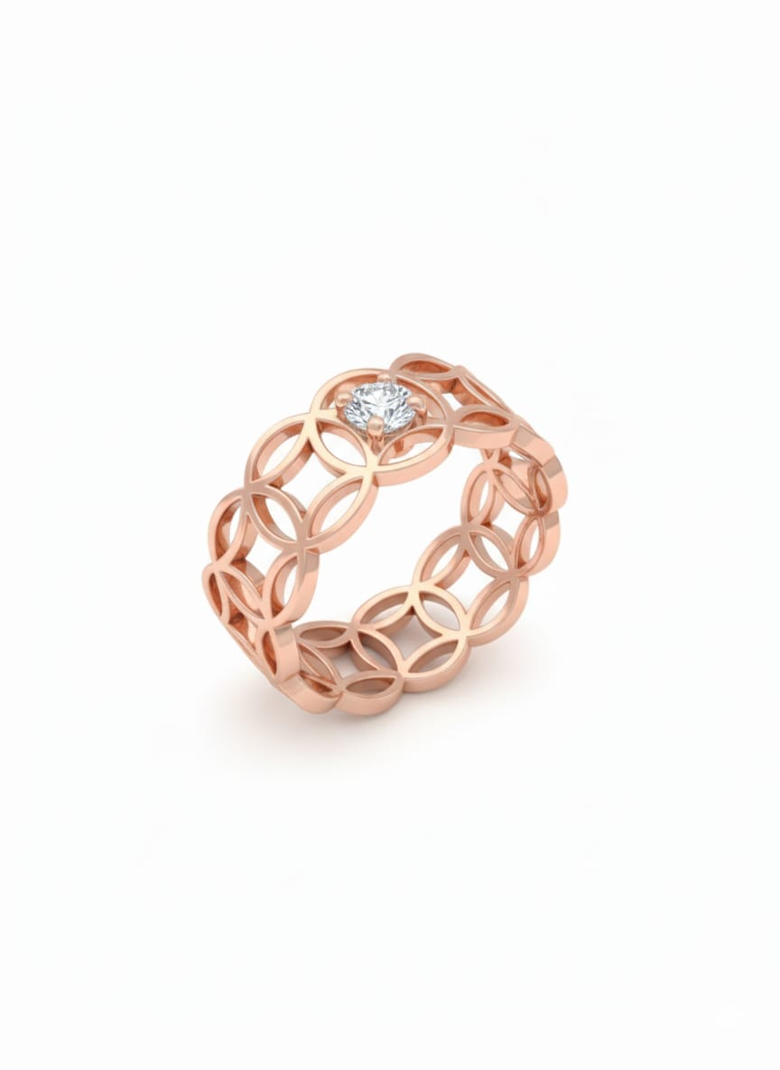 Geometric Grace 18K Rose Gold Rhodium Plated Statement Ring with Lab-Grown Solitaire